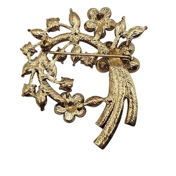 Vtg Red Rhinestone Brooch Floral Spray Wreath Mid-Century Festive Holiday Stmt - Picture 5 of 7